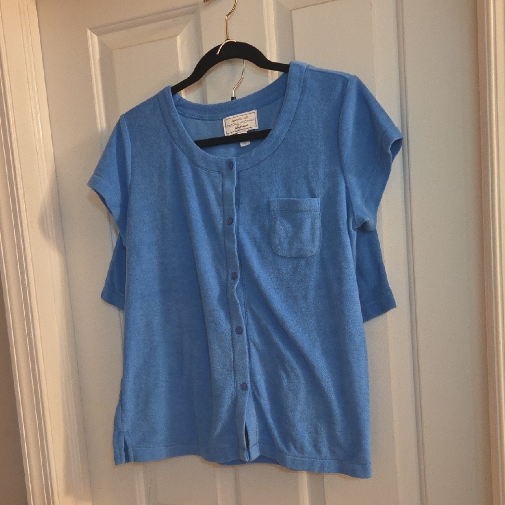 Midnight by Carole Hochman Blue Terry Cloth Top And Shorts Petite Small 2 Pieces